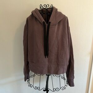 PUBLIC REC Luxe Fleece Cropped Hoodie L Smokey Plum Soft French Terry
